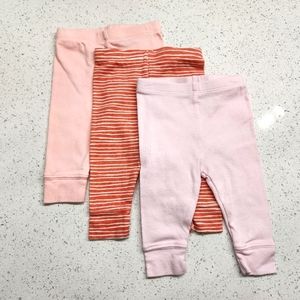 💜2 for $12 Cloud Island 0-3 month baby girl pants 3 pack Pink peach rust